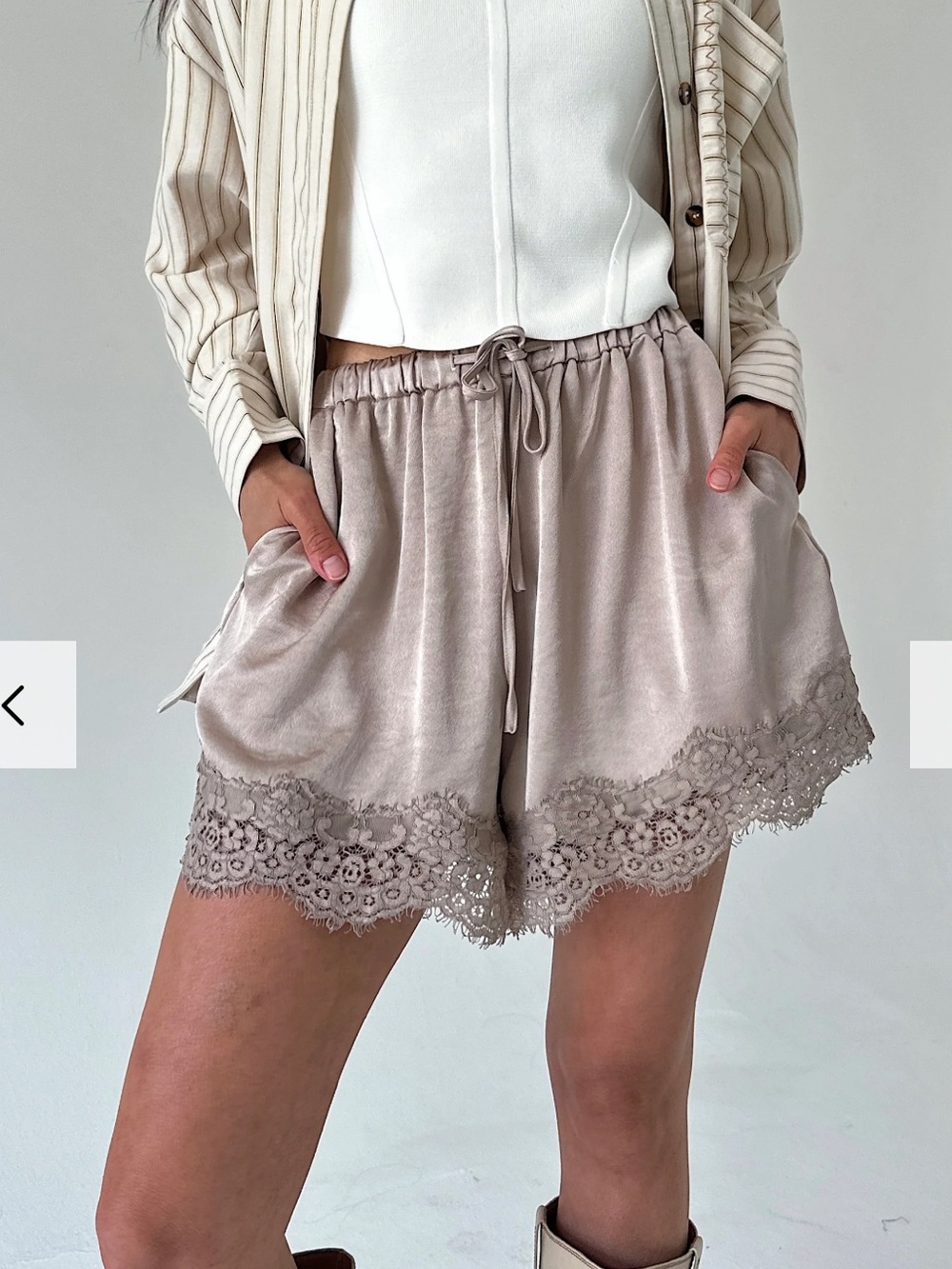 Frankie Satin Shorts - Taupe NEW